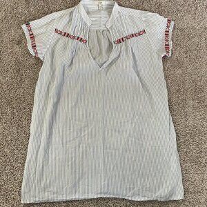 J. Crew Womens Contrast Embroidered Blue White Striped Tunic Blouse Size Small